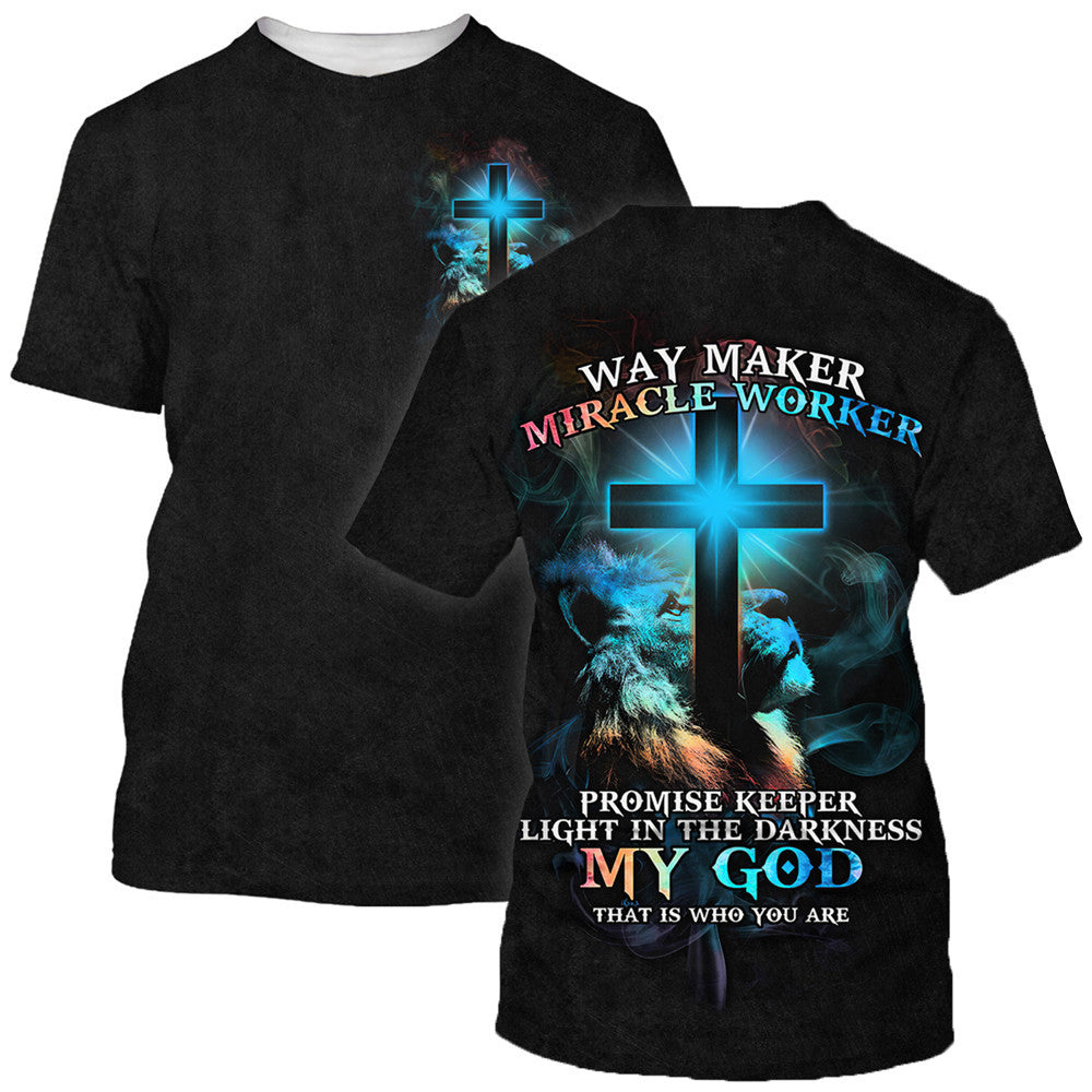 Way Maker Miracle Worker Lion Cross 3D All Over Printed Shirt for Men and Women