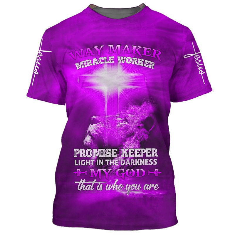Way Maker Miracle Worker Lion Cross 3d Shirts - Christian T Shirts For Men And Women