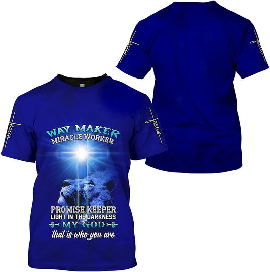 Way Maker Miracle Worker Lion Cross All Over Printed 3D T Shirt - Christian Shirts for Men Women