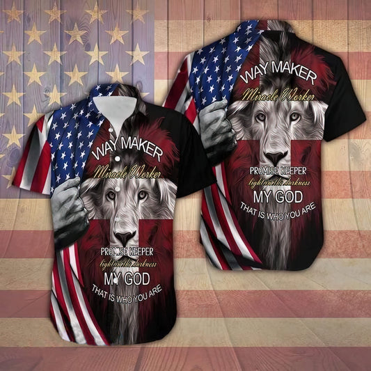 Way Maker Miracle Worker Lion Cross Hawaiin Shirt - Christian Hawaiin Shirt For Men & Women