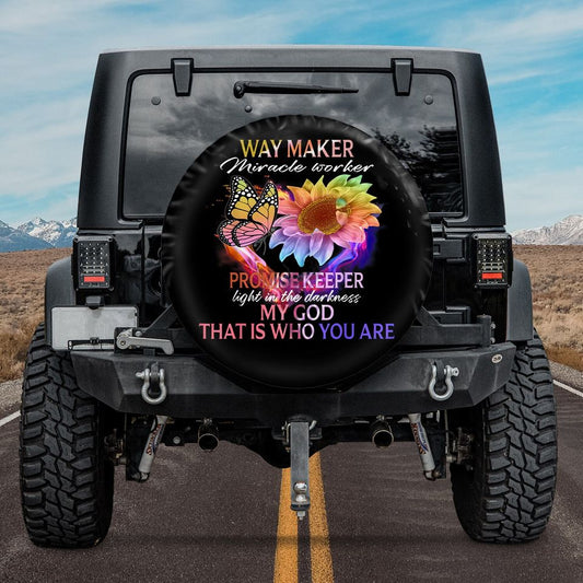 Way Maker Miracle Worker My God Butterfly Sunflower Jesus Spare Tire Cover