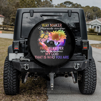 Way Maker Miracle Worker My God Butterfly Sunflower Jesus Spare Tire Cover