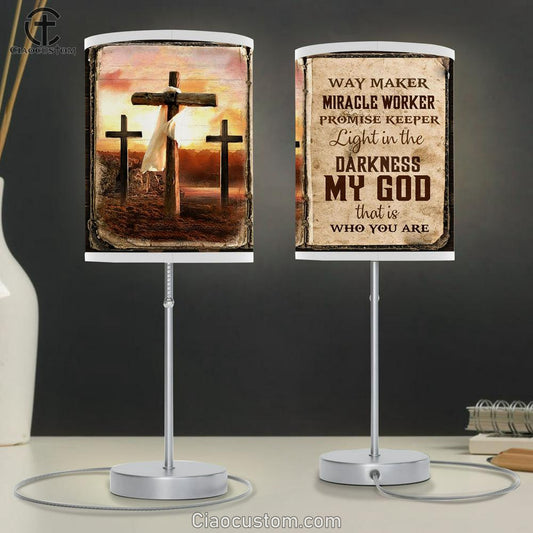 Way Maker Miracle Worker Promise Keeper Cross Large Table Lamp - Christian Table Lamp Prints - Religious Table Lamp Art