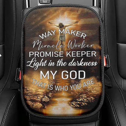 Way Maker Miracle Worker Promise Keeper Hand Of God Seat Box Cover, Inspirational Car Center Console Cover, Christian Car Interior Accessories
