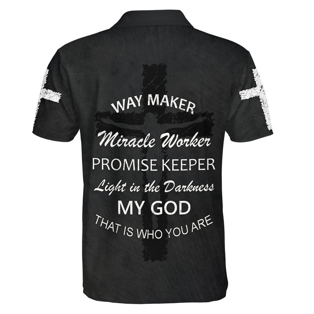 Way Maker Miracle Worker Promise Keeper Light Faith Cross Polo Shirt - Christian Shirts & Shorts