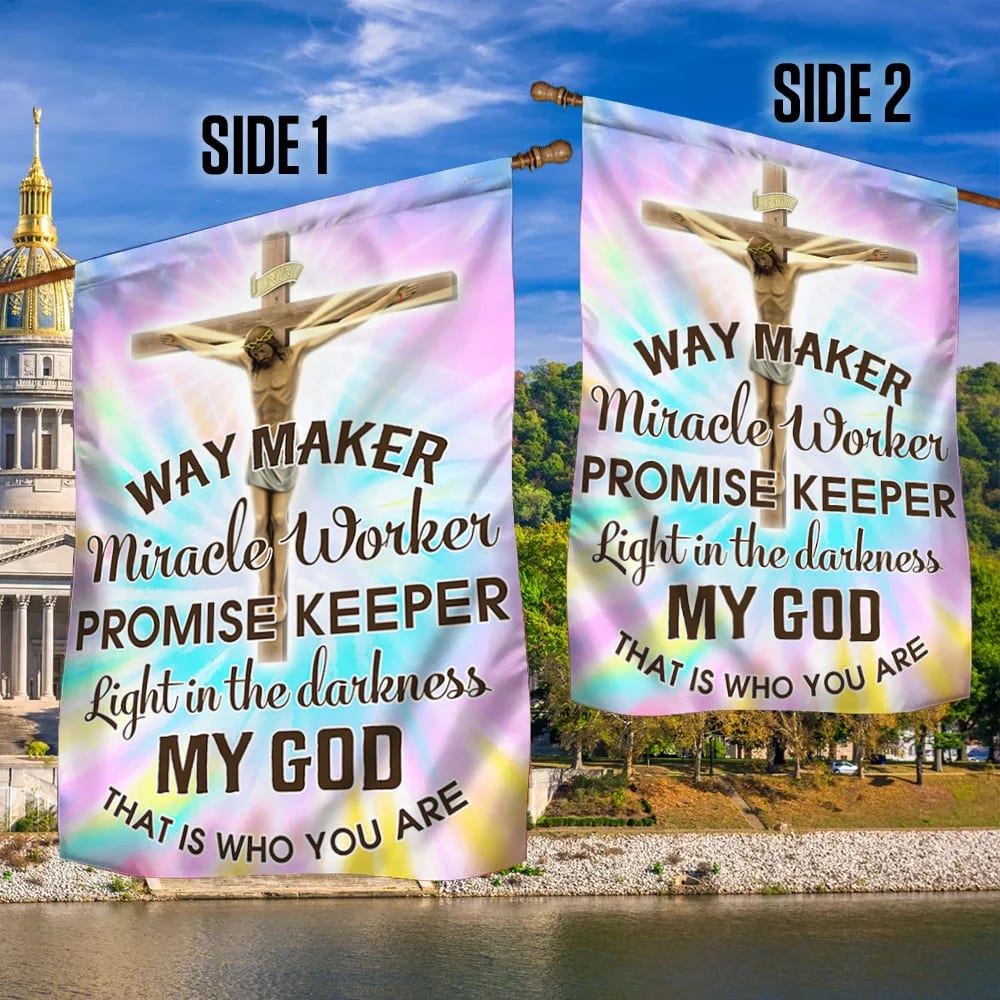 Way Maker Miracle Worker Promise Keeper Light House Flag - Jesus Christ House Flag - Christian Garden Flags - Outdoor Religious Flags