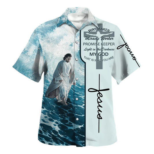 Way Maker Miracle Worker Promise Keeper Light In The Darkness Jesus Walking On Water Hawaiian Shirt - Christian Hawaiian Shirt - Best Hawaiian Shirts