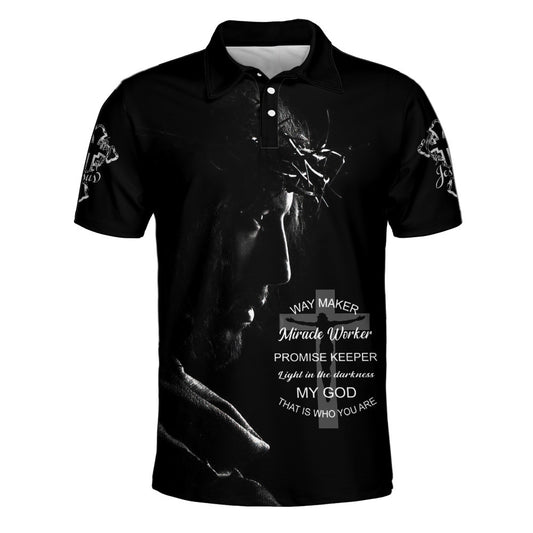Way Maker Miracle Worker Promise Keeper Light Jesus Picture Polo Shirt - Christian Shirts & Shorts