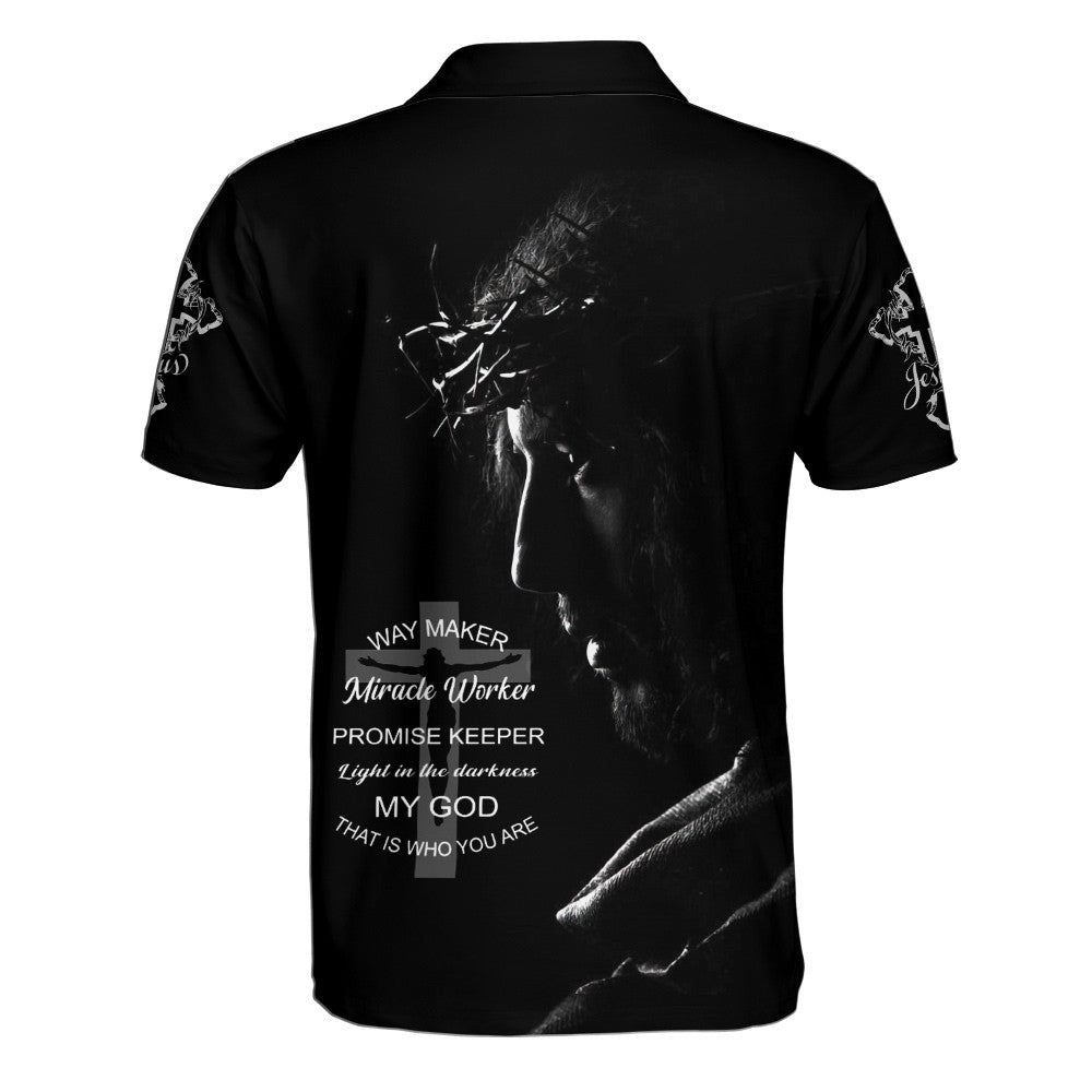 Way Maker Miracle Worker Promise Keeper Light Jesus Picture Polo Shirt - Christian Shirts & Shorts