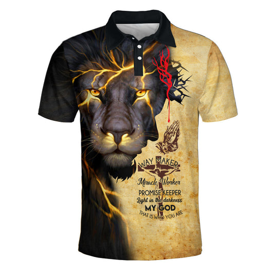 Way Maker Miracle Worker Promise Keeper Light Lion Polo Shirt - Christian Shirts & Shorts