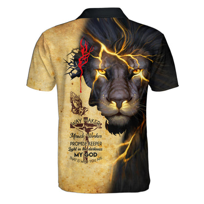 Way Maker Miracle Worker Promise Keeper Light Lion Polo Shirt - Christian Shirts & Shorts