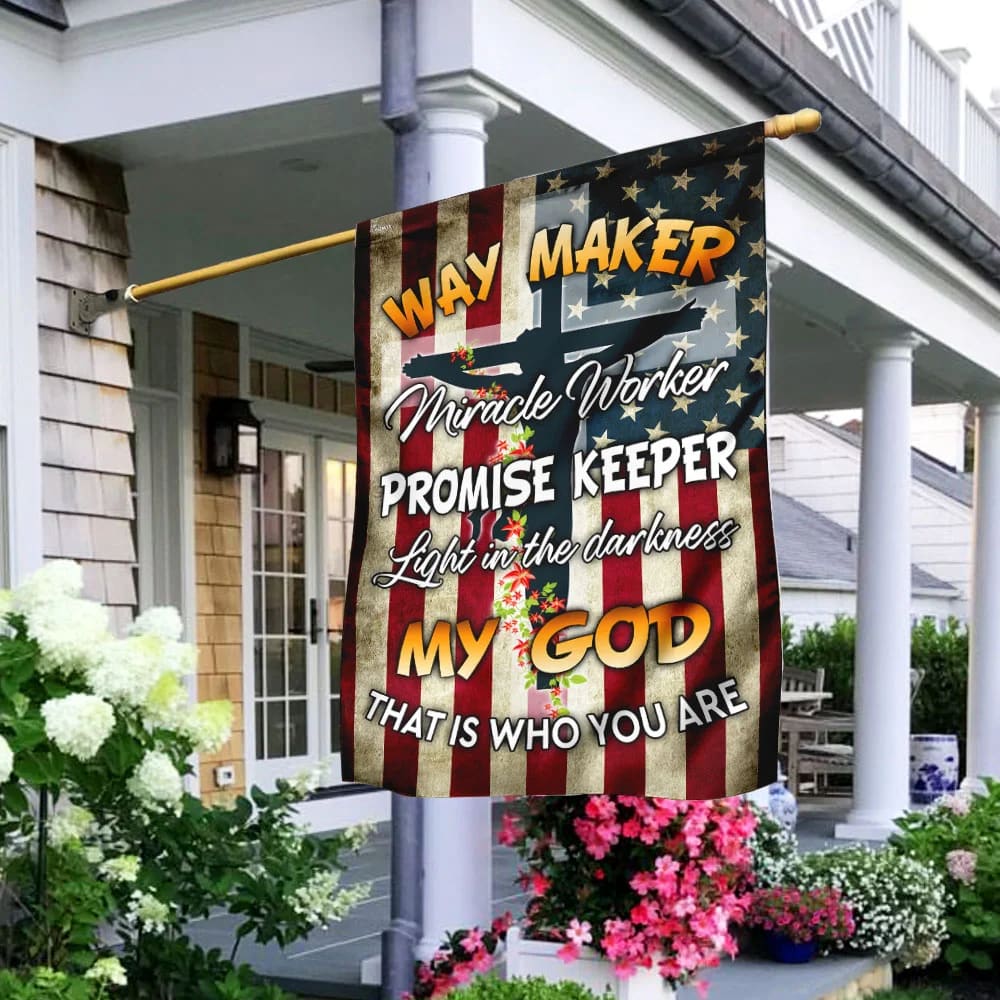Way Maker Miracle Worker Promise Keeper My God Christian Cross House Flag - Christian Garden Flags - Outdoor Religious Flags