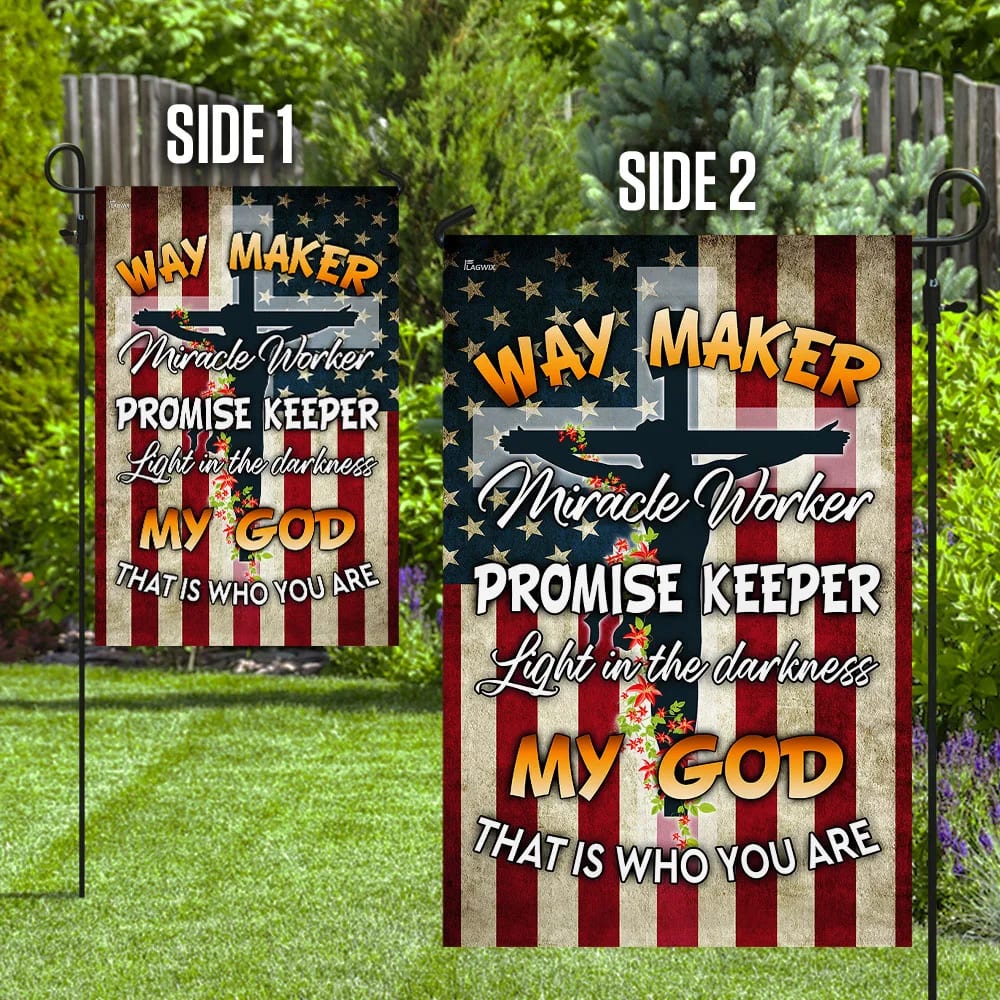 Way Maker Miracle Worker Promise Keeper My God Christian Cross House Flag - Christian Garden Flags - Outdoor Religious Flags