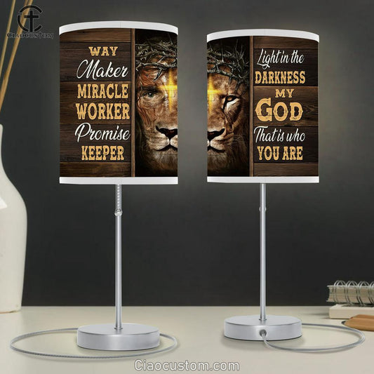 Way Maker Miracle Worker Promise Keeper Table Lamp - Lion Of Judah Cross Table Lamp Art - Christian Lamp Art Decor