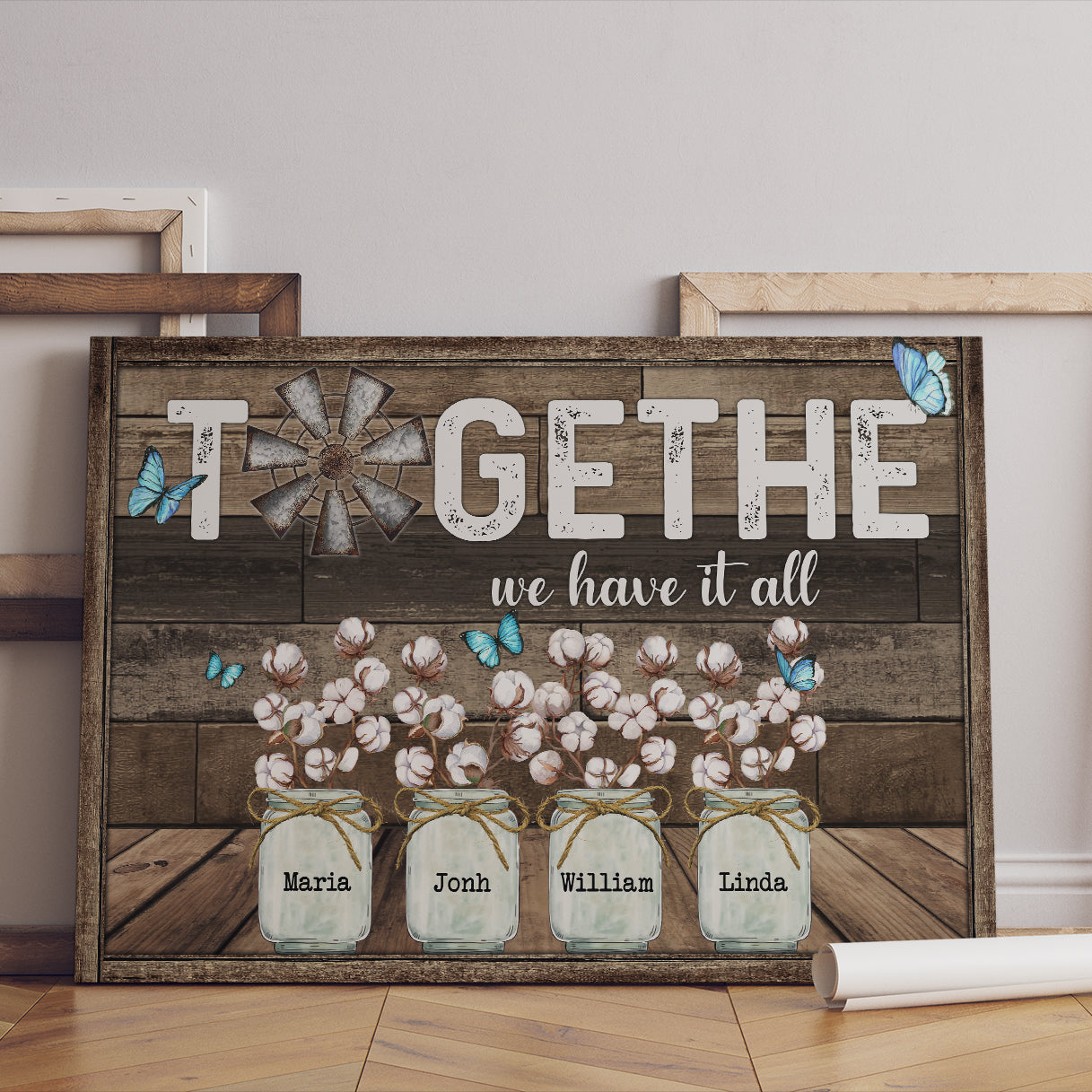 We Have It All Butterfly Cotton Flower Canvas - Personalized Family Gifts Together