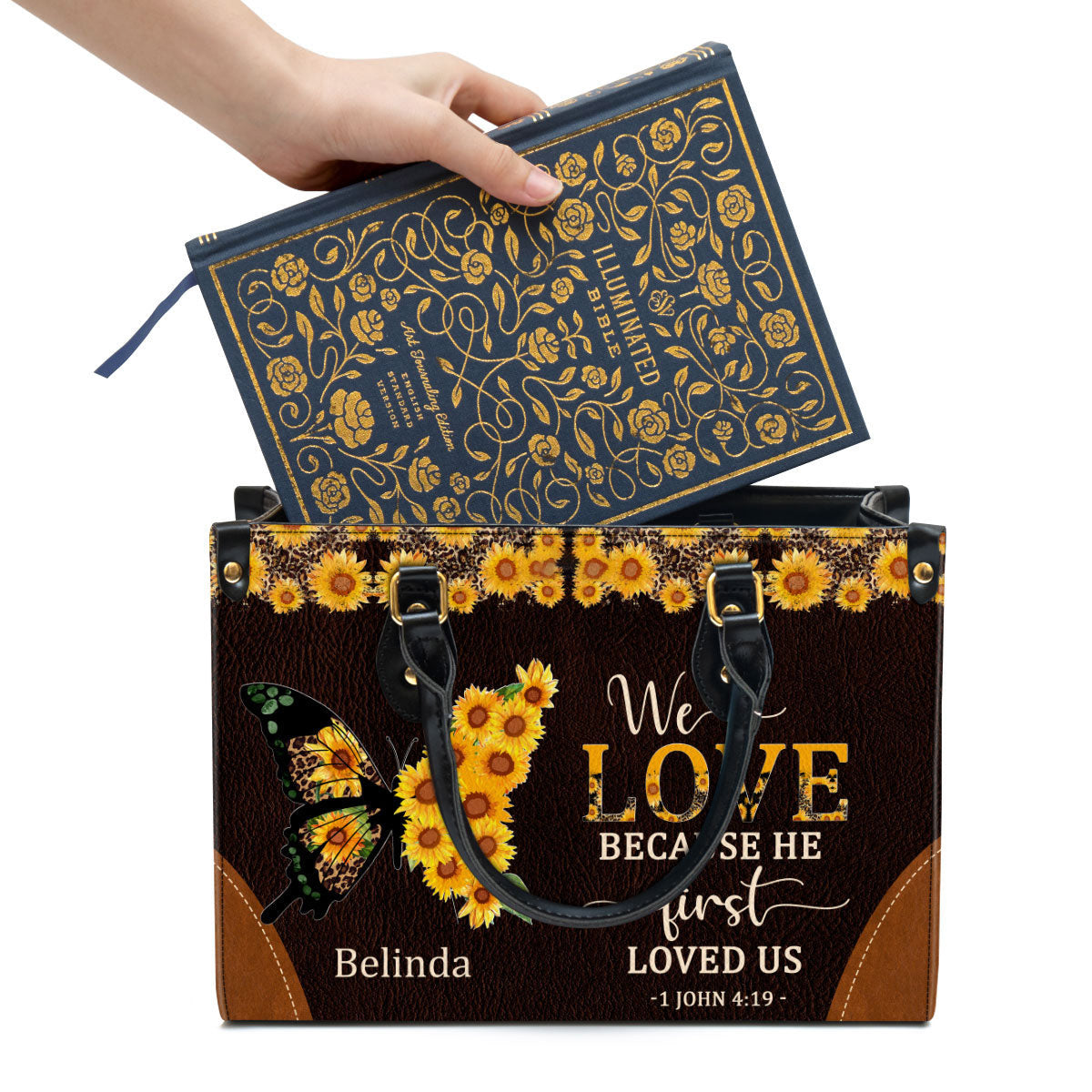 We Love Because He First Loved Us Awesome Personalized Leather Bag For Women - Religious Gifts For Women