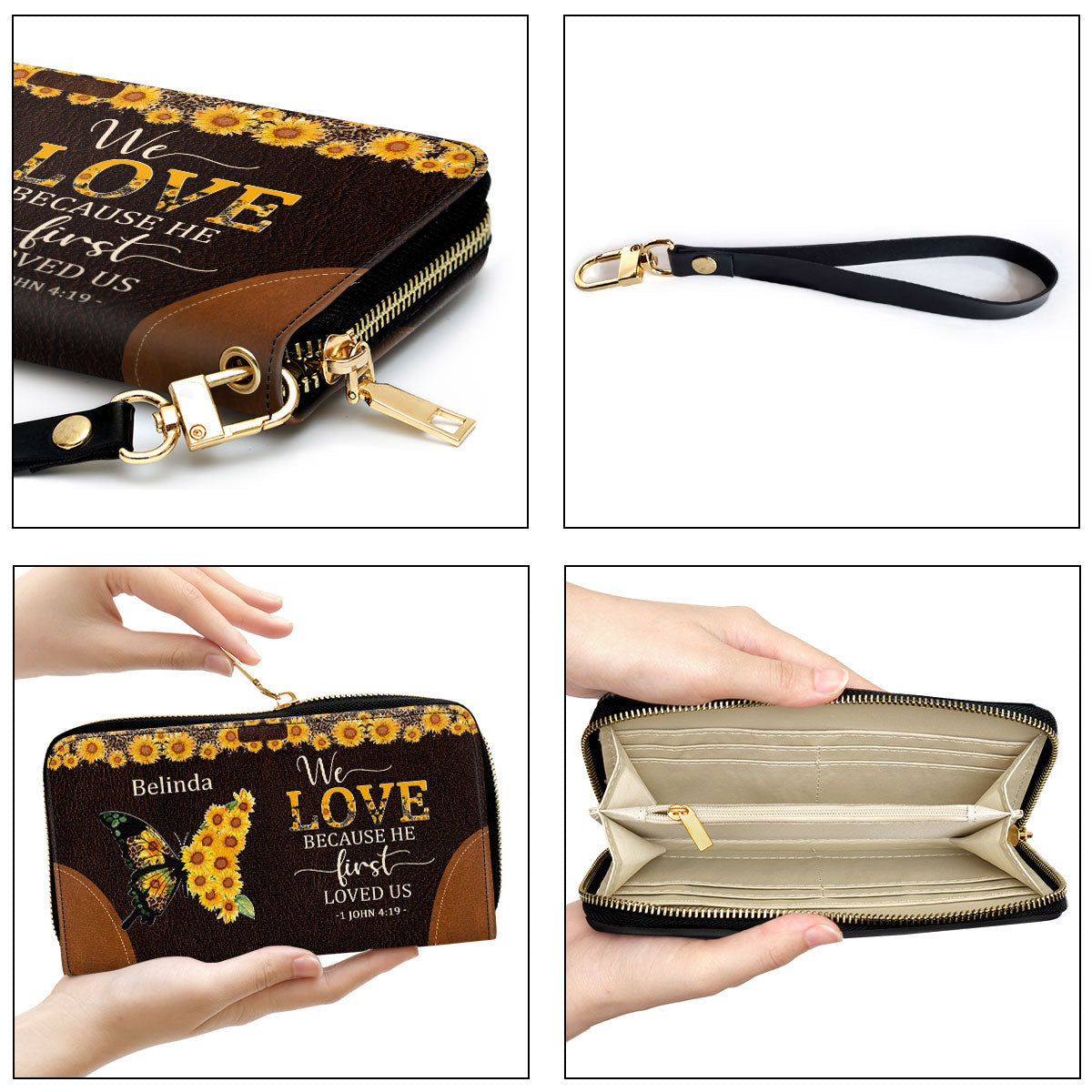 We Love Because He First Loved Us Clutch Purse For Women - Personalized Name - Christian Gifts For Women
