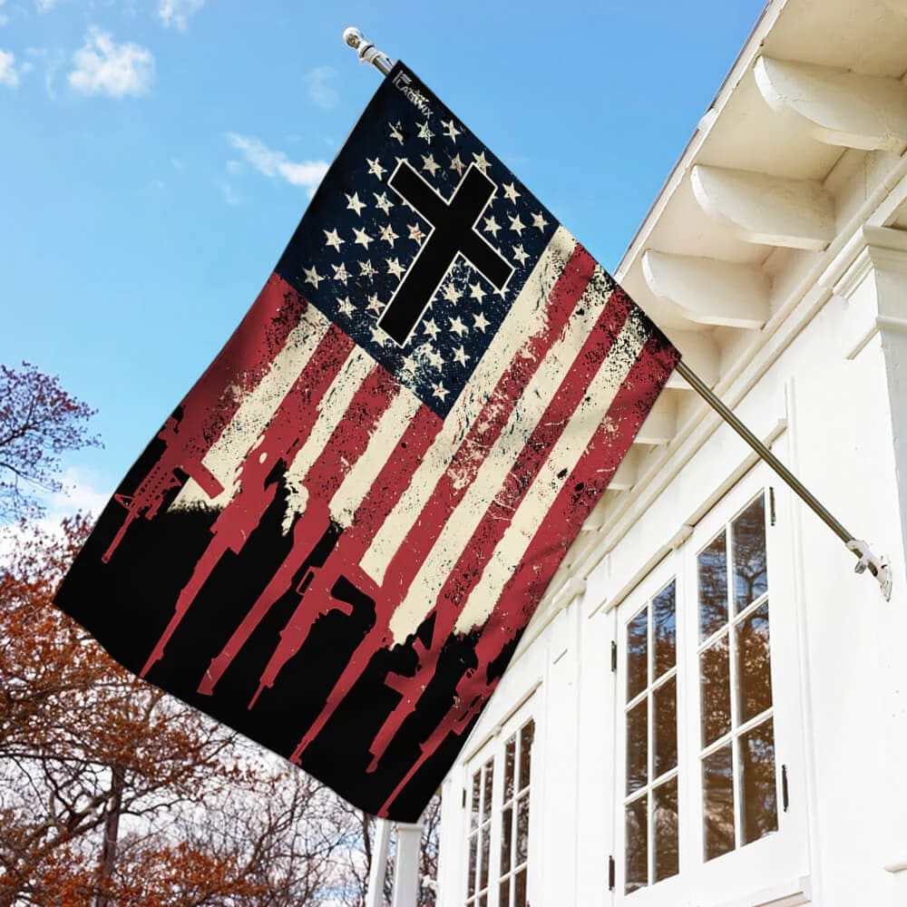 We The People 2nd Amendment Christian Cross US House Flags - Christian Garden Flags - Outdoor Christian Flag