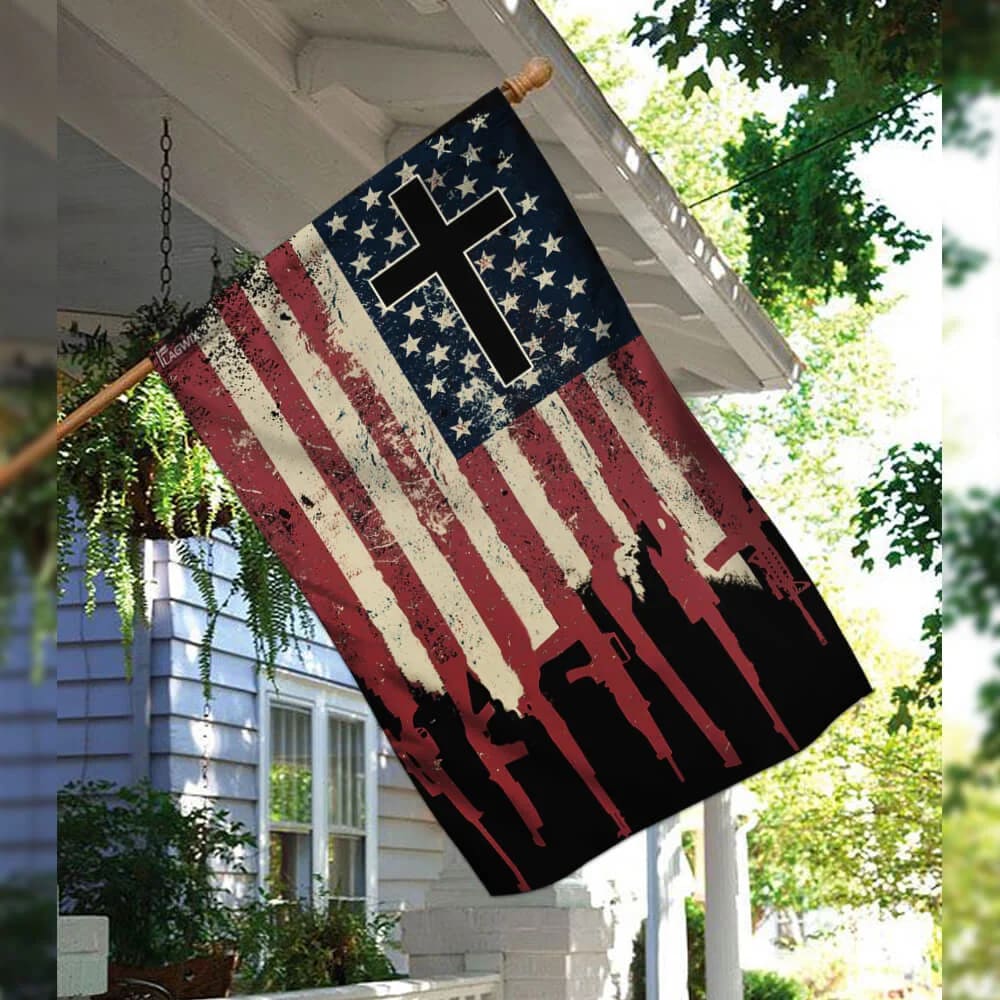 We The People 2nd Amendment Christian Cross US House Flags - Christian Garden Flags - Outdoor Christian Flag