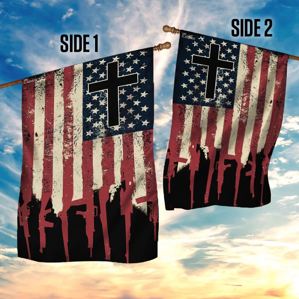 We The People 2nd Amendment Christian Cross US House Flags - Christian Garden Flags - Outdoor Christian Flag