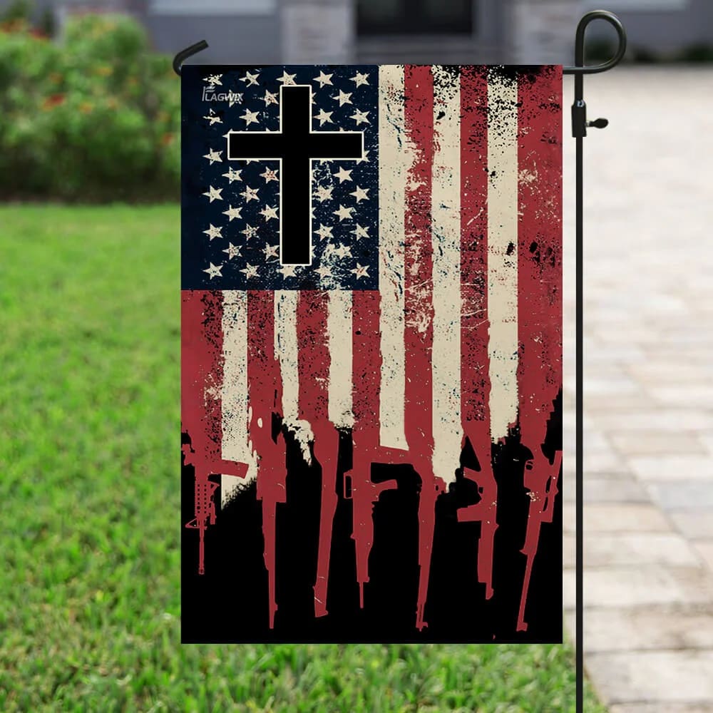 We The People 2nd Amendment Christian Cross US House Flags - Christian Garden Flags - Outdoor Christian Flag