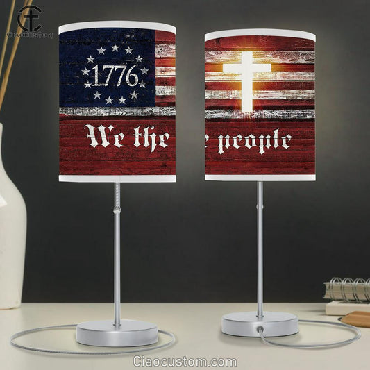 We The People Cross Us Flag Table Lamp For Bedroom - Bible Verse Table Lamp - Religious Room Decor