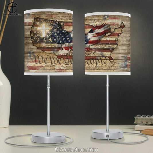 We The People Eagle White Cross Us Flag Table Lamp For Bedroom - Bible Verse Table Lamp - Religious Room Decor