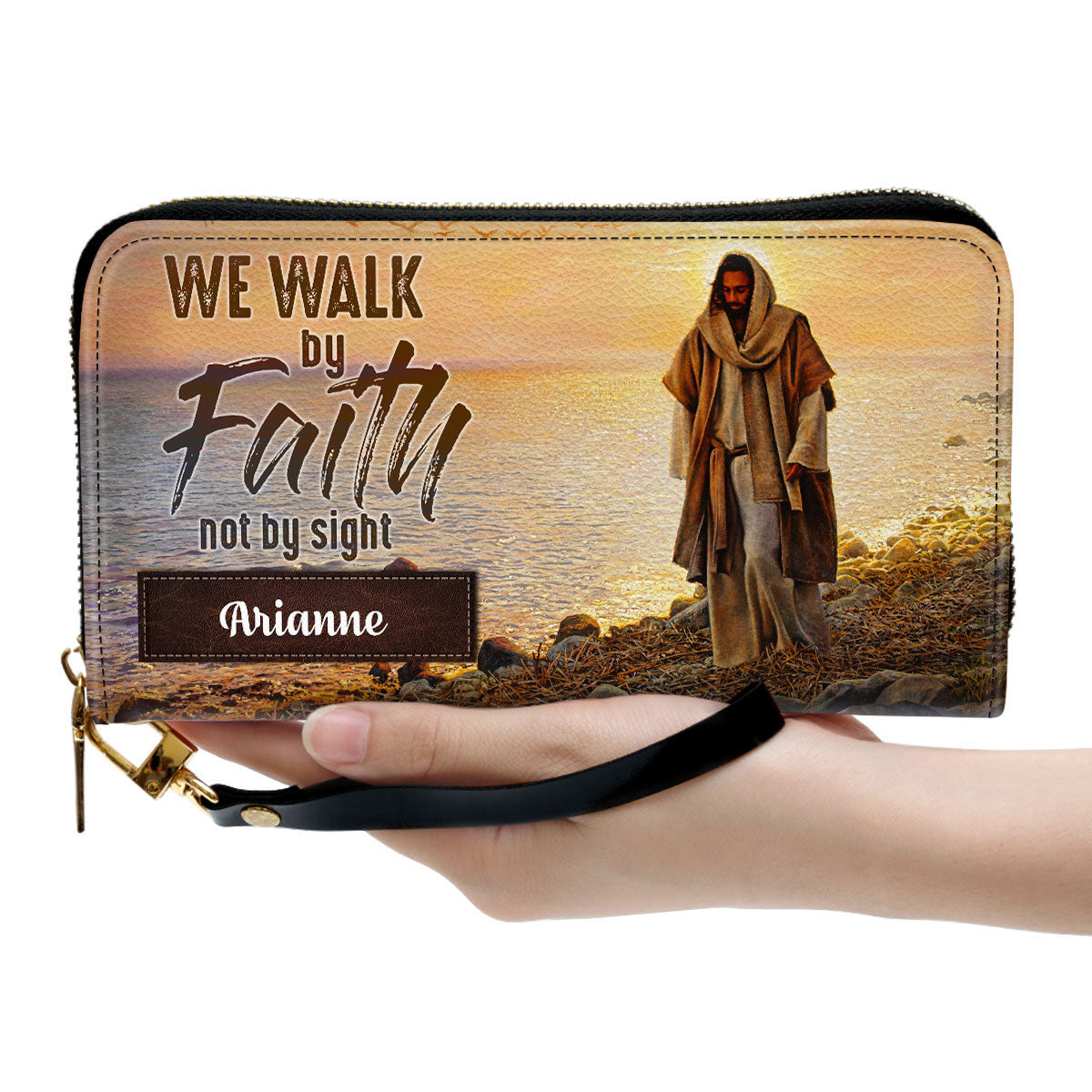 We Walk By Faith Not By Sight Jesus Clutch Purse For Women - Personalized Name - Christian Gifts For Women
