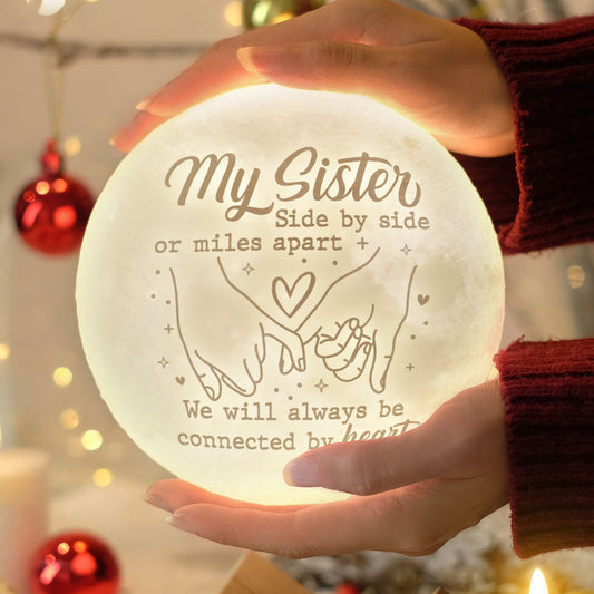 We Will Always Be Connected By Heart 3d Printed Moon Lamp - Engraved Moon Lamp - Gift For Bestie Best Friend