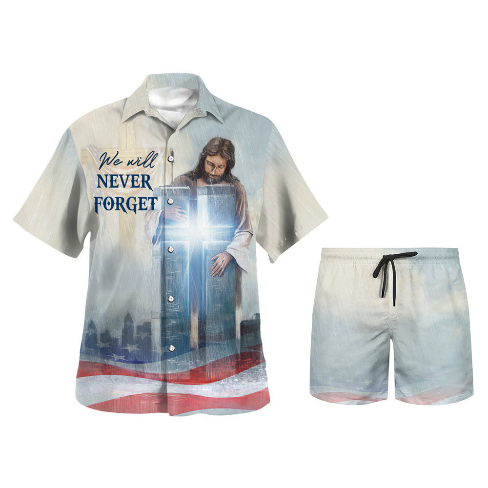 We Will Never Forget Jesus Cross Hawaiian Shirt - Christian Hawaiian Shirt - Religious Hawaiian Shirts