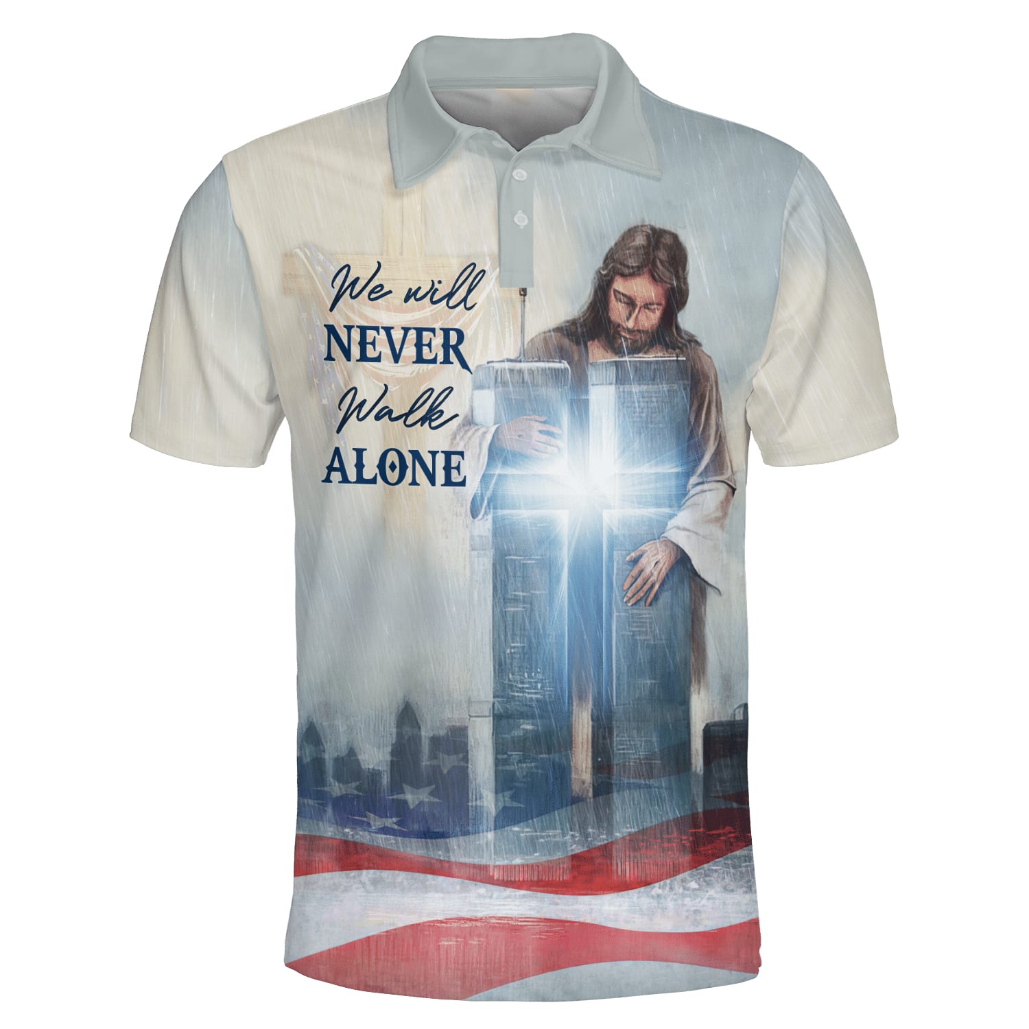 We Will Never Walk Alone Jesus Cross Polo Shirt - Christian Shirts & Shorts