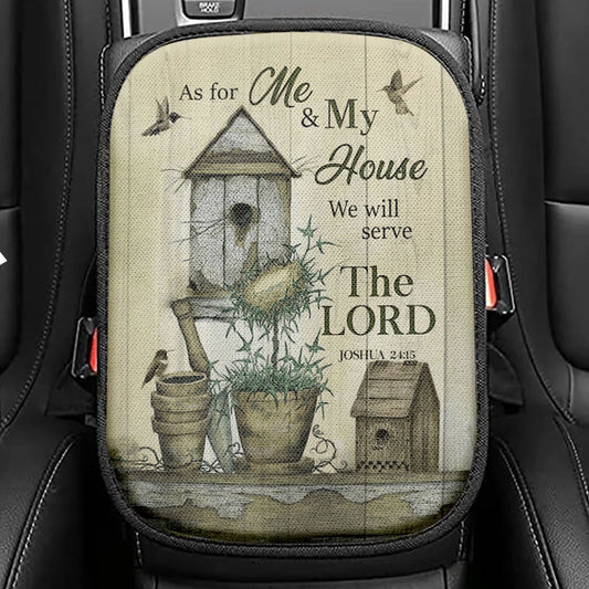 We Will Serve The Lord Seat Box Cover, Christian Car Center Console Cover, Bible Verse Car Interior Accessories