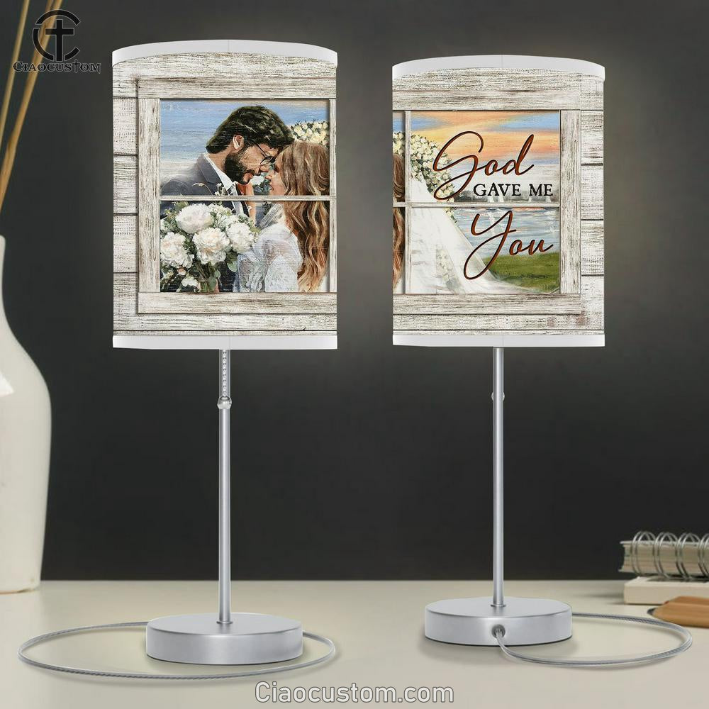 Wedding White Rose God Gave Me You Table Lamp Art - Bible Verse Lamp Art - Room Decor Christian