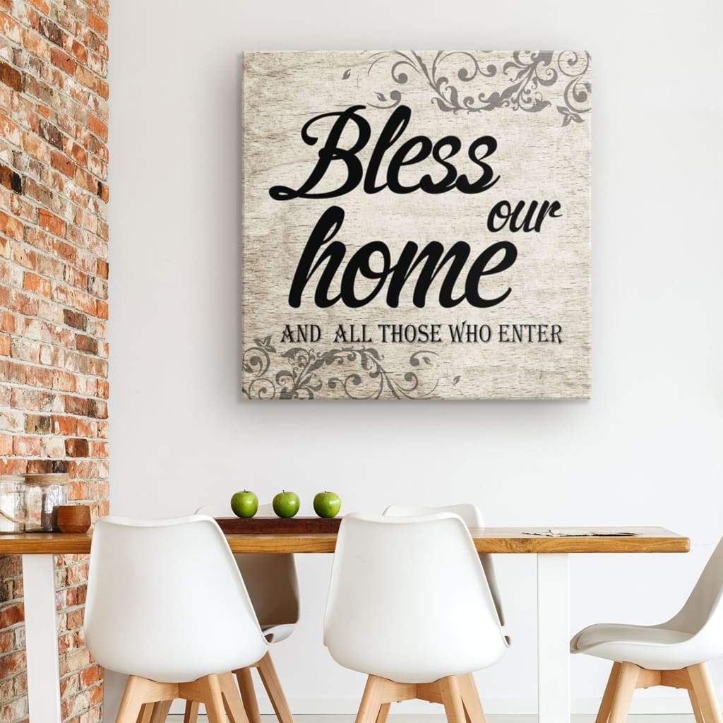 Welcome  Bless Our Home And All Those Who Enter Canvas Wall Art - Christian Wall Art - Religious Wall Decor