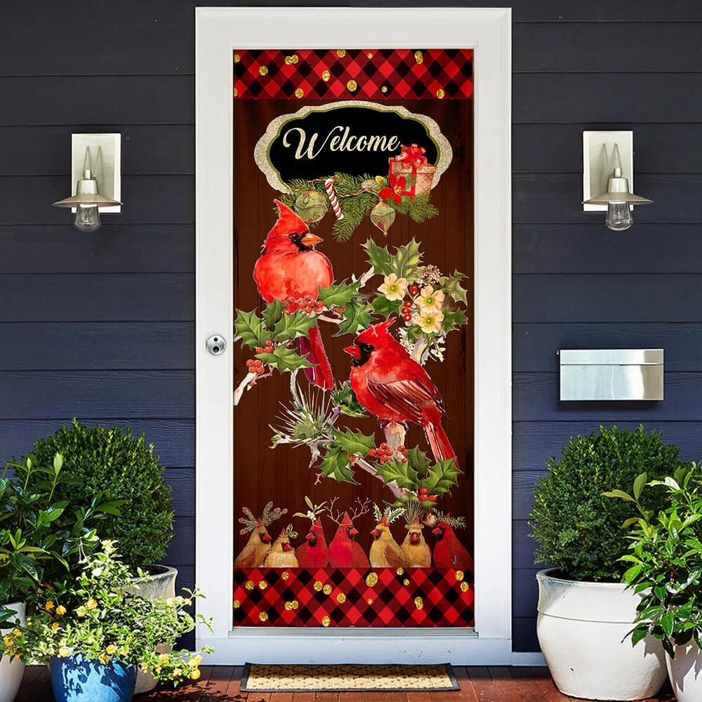 Welcome Home Cardinal Christmas Door Cover - Cardinal Christmas Decor - Christmas Door Cover Decorations