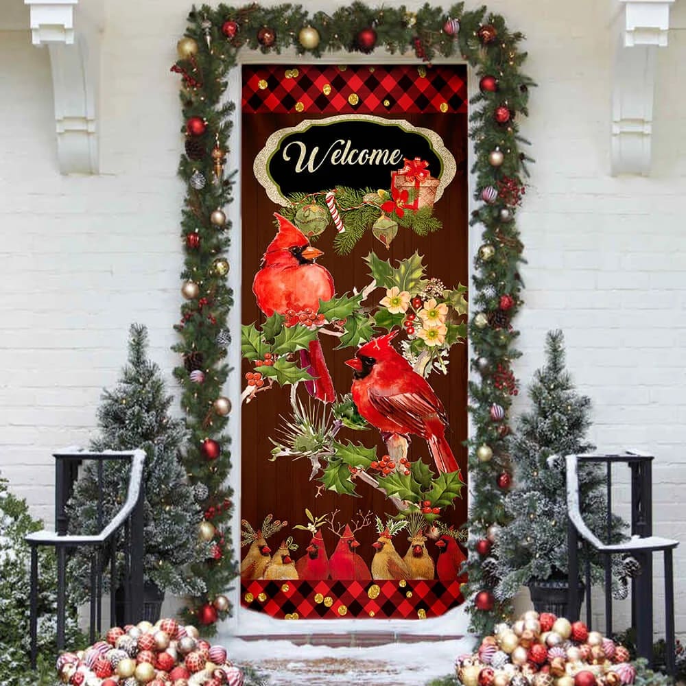 Welcome Home Cardinal Christmas Door Cover - Cardinal Christmas Decor - Christmas Door Cover Decorations