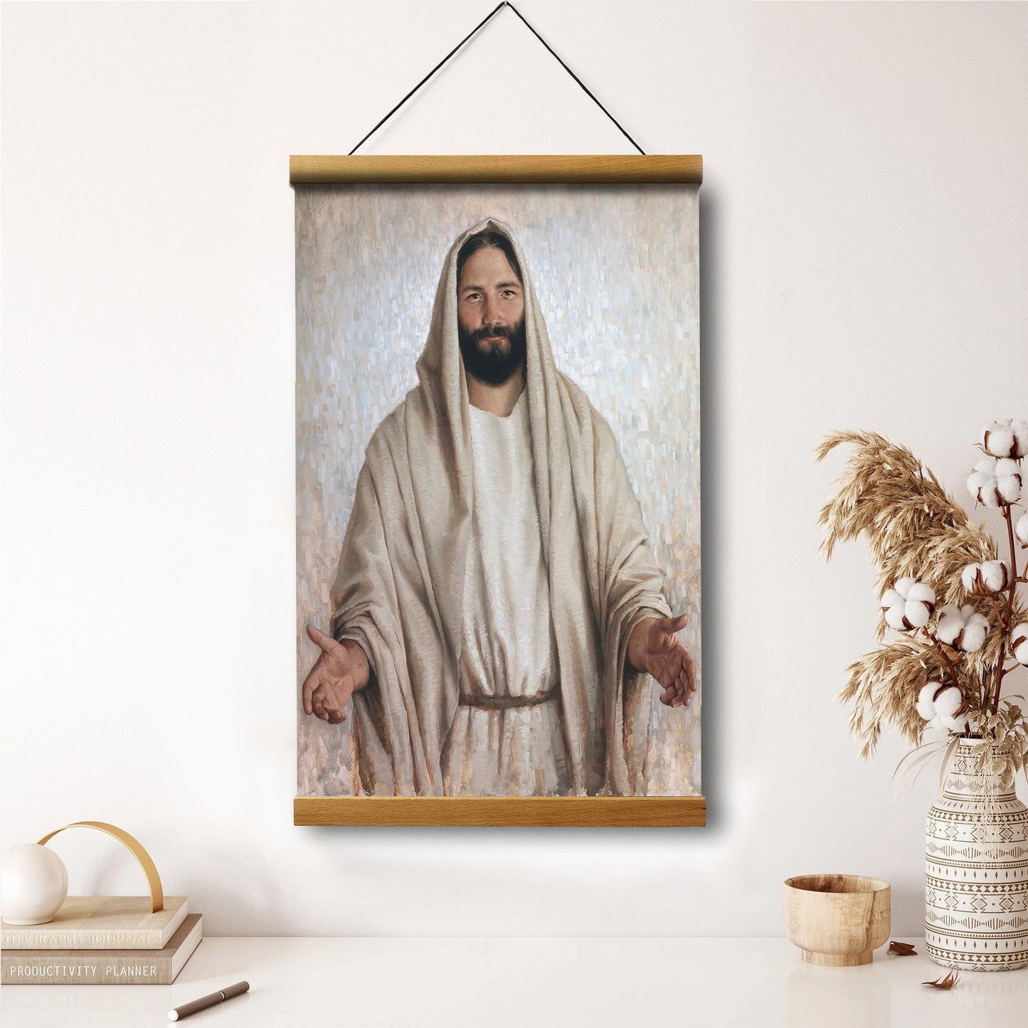 Welcome Home Hanging Canvas Wall Art - Jesus Picture - Jesus Portrait Canvas - Religious Canvas
