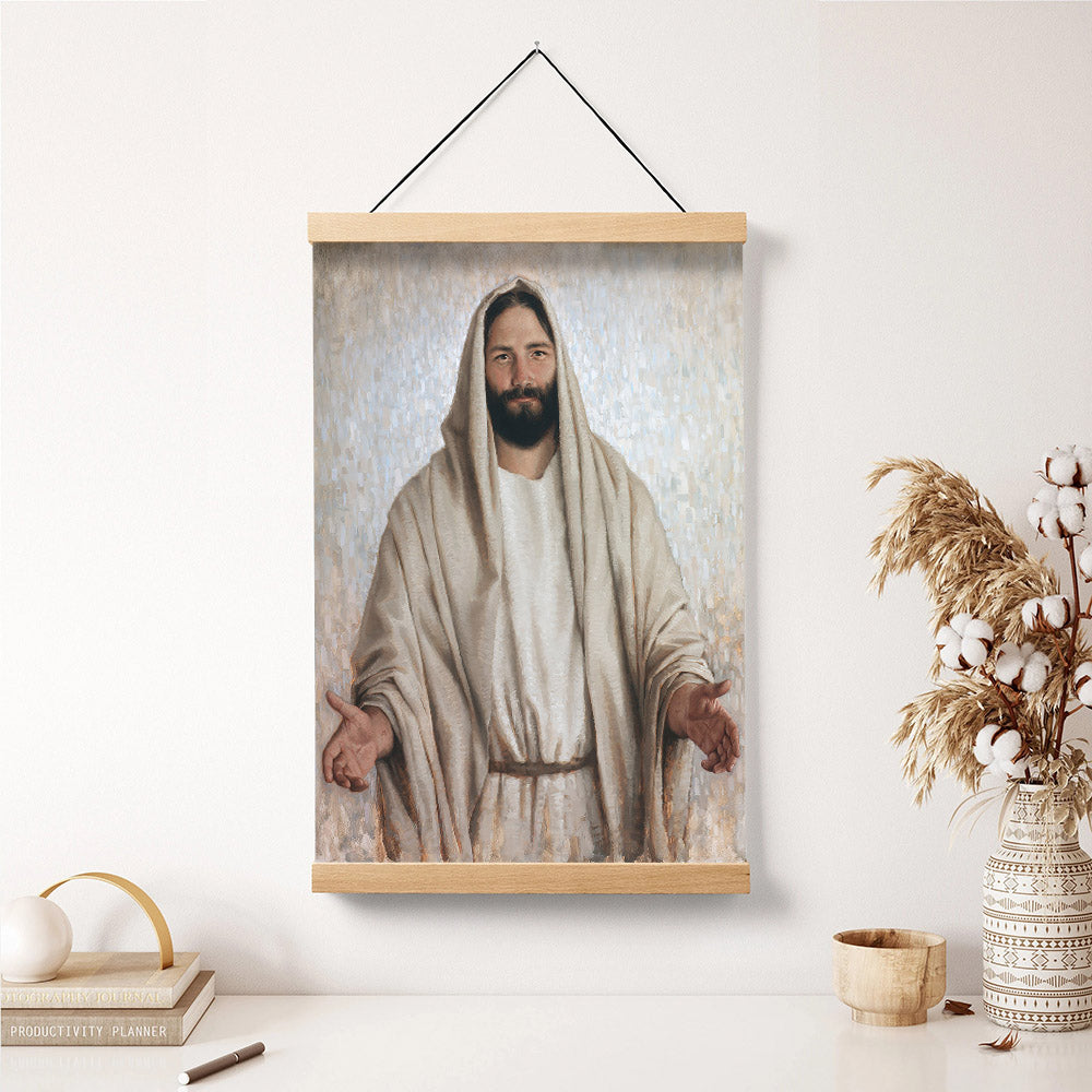 Welcome Home Hanging Canvas Wall Art - Jesus Picture - Jesus Portrait Canvas - Religious Canvas
