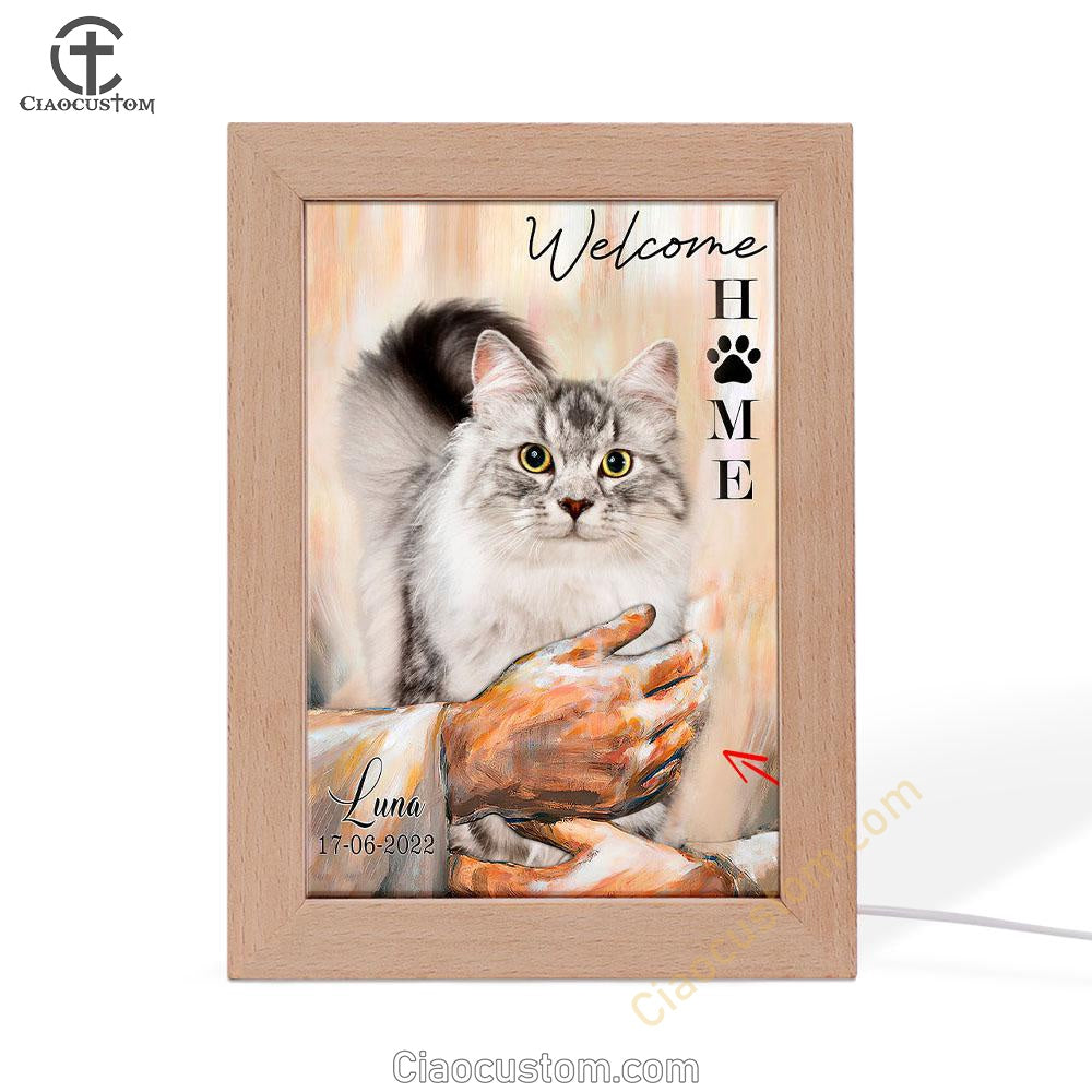 Welcome Home Jesus With Cat Frame Lamp Wall Art - Cat In The Arms of Jesus Frame Lamp Prints - Cat Loss Gift - Customized Cat Photos