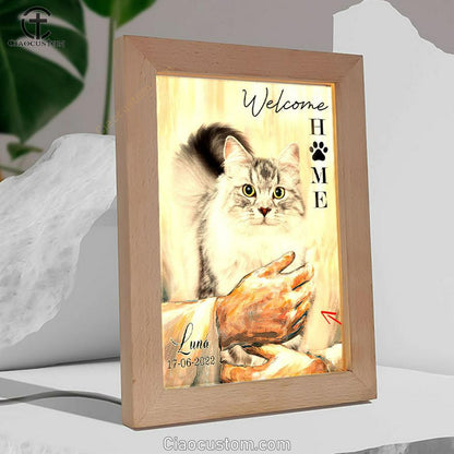 Welcome Home Jesus With Cat Frame Lamp Wall Art - Cat In The Arms of Jesus Frame Lamp Prints - Cat Loss Gift - Customized Cat Photos