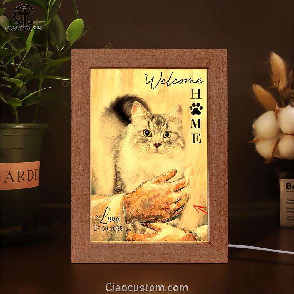 Welcome Home Jesus With Cat Frame Lamp Wall Art - Cat In The Arms of Jesus Frame Lamp Prints - Cat Loss Gift - Customized Cat Photos