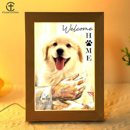 Welcome Home Jesus With Dog Frame Lamp Wall Art - Dog In The Arms of Jesus Frame Lamp Prints - Dog Loss Gift - Customized Dog Photos