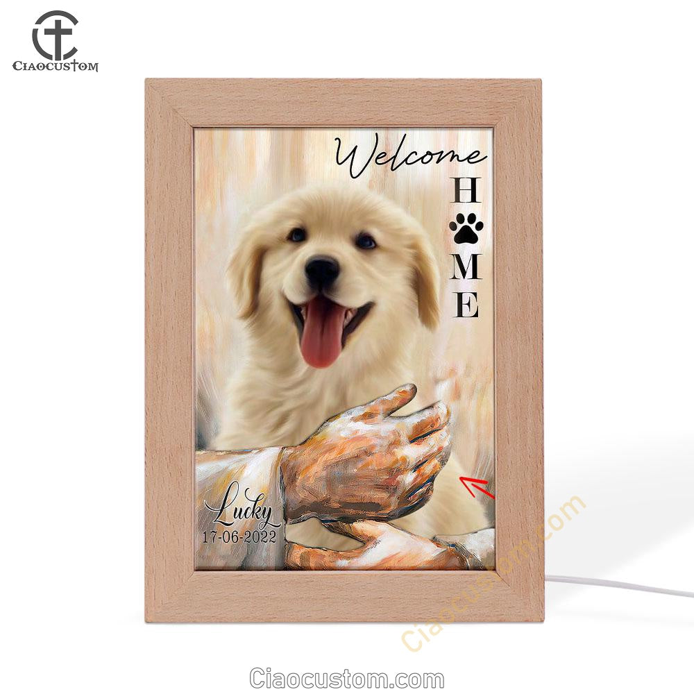 Welcome Home Jesus With Dog Frame Lamp Wall Art - Dog In The Arms of Jesus Frame Lamp Prints - Dog Loss Gift - Customized Dog Photos