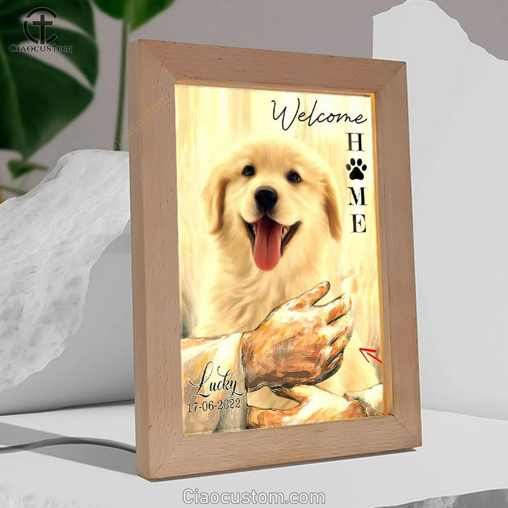 Welcome Home Jesus With Dog Frame Lamp Wall Art - Dog In The Arms of Jesus Frame Lamp Prints - Dog Loss Gift - Customized Dog Photos