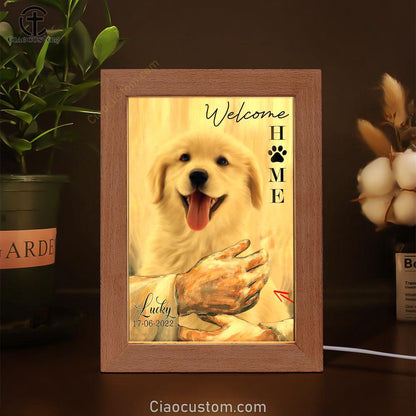 Welcome Home Jesus With Dog Frame Lamp Wall Art - Dog In The Arms of Jesus Frame Lamp Prints - Dog Loss Gift - Customized Dog Photos