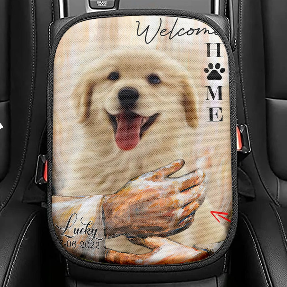 Welcome Home Jesus With Dog Seat Box Cover, Dog In The Arms of Jesus Car Center Console Cover, Dog Loss Gift, Customized Dog Photos