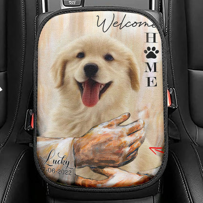 Welcome Home Jesus With Dog Seat Box Cover, Dog In The Arms of Jesus Car Center Console Cover, Dog Loss Gift, Customized Dog Photos