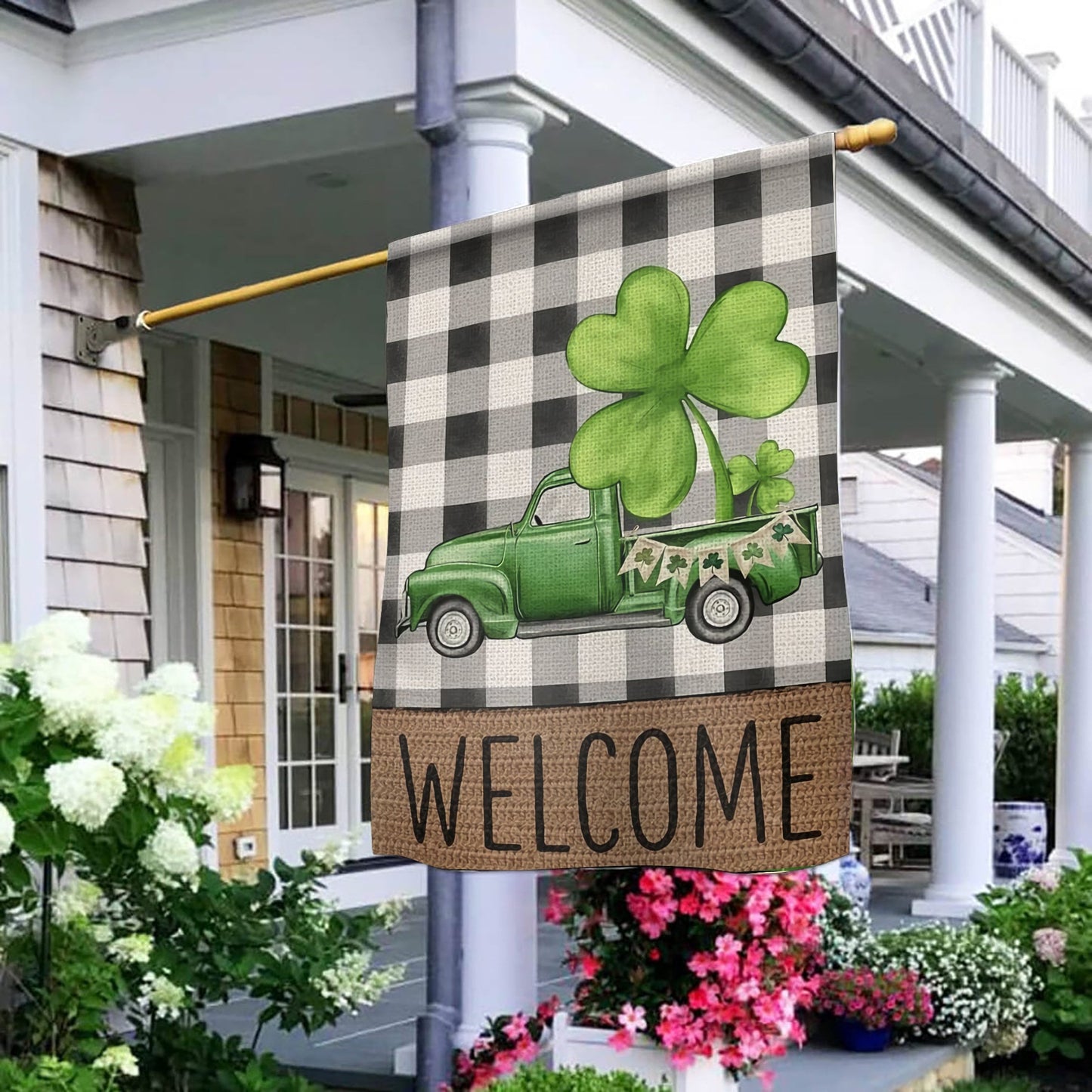 Welcome St. Patrick's Day Green Truck House Flag - St. Patrick's Day Garden Flag - Outdoor St Patrick's Day Decor