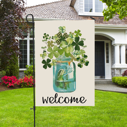 Welcome St. Patrick's Day Lucky Shamrock Clover House Flag - St. Patrick's Day Garden Flag - Outdoor St Patrick's Day Decor