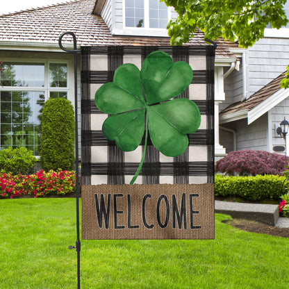 Welcome St. Patrick's Day Shamrock Clover 1 House Flag - St. Patrick's Day Garden Flag - Outdoor St Patrick's Day Decor
